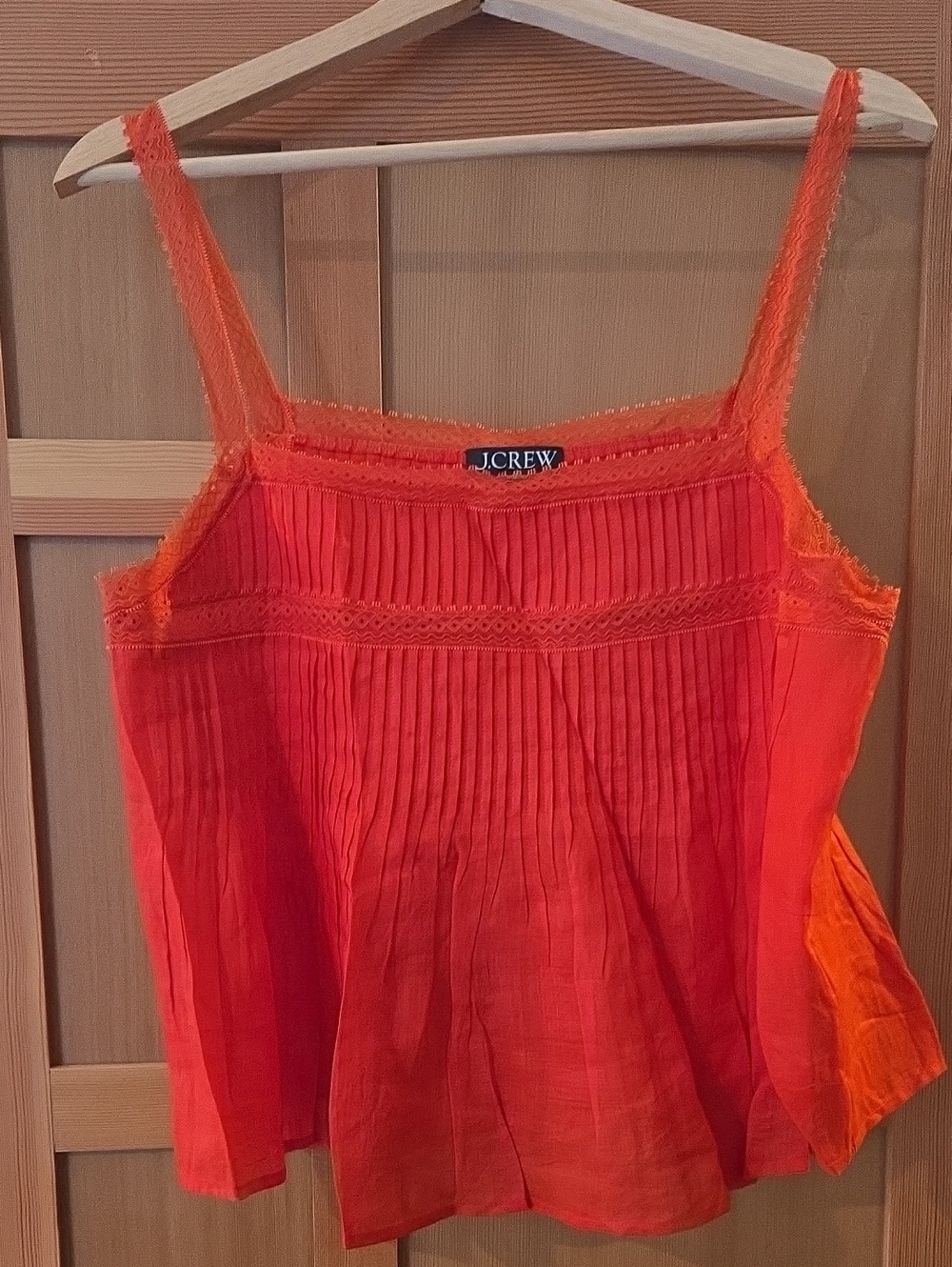 J.Crew Red/Orange Pleated Lace-Trim Cami Top L NWOT